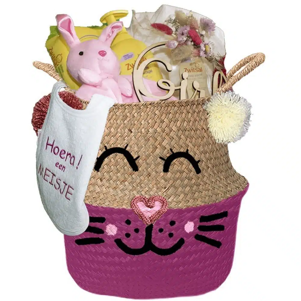 Konijntje kraam cadeau roze meisje met naam fusia