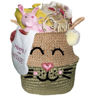 Konijntje kraam cadeau roze meisje met naam goud