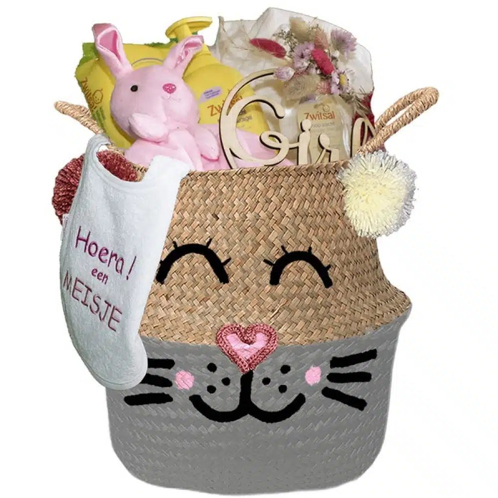Konijntje kraam cadeau roze meisje met naam muis grijs
