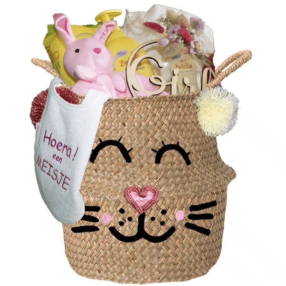 Konijntje kraam cadeau roze meisje met naam naturel
