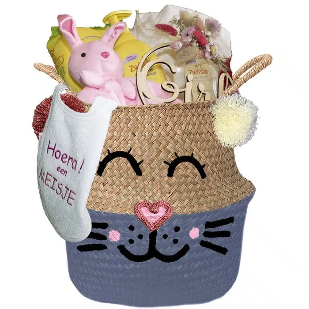 Konijntje kraam cadeau roze meisje met naam provence blauw