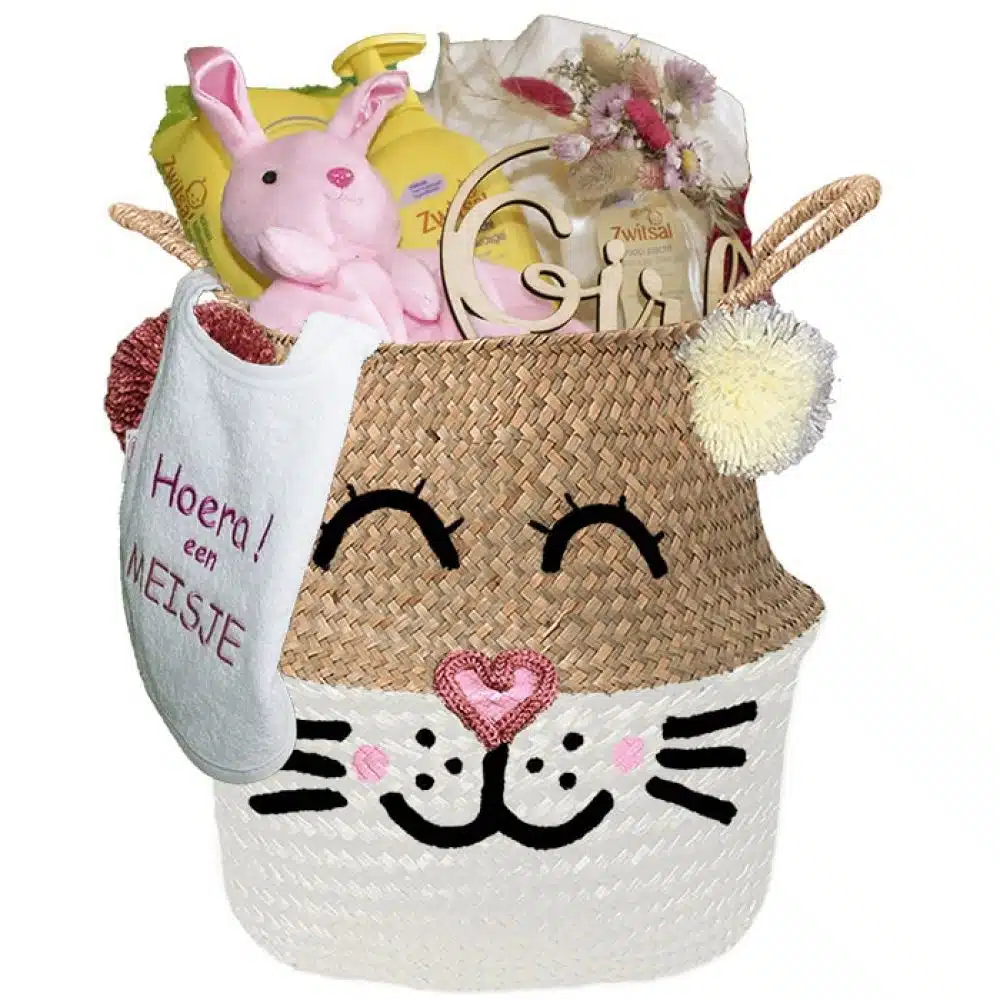 Konijntje kraam cadeau roze meisje met naam wit