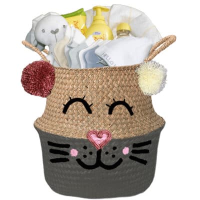 Konijntje mand geschenk babygift neutraal met naam antraciet