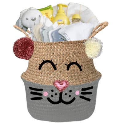 Konijntje mand geschenk babygift neutraal met naam muis grijs