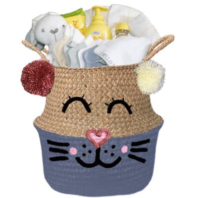 Konijntje mand geschenk babygift neutraal met naam provence blauw