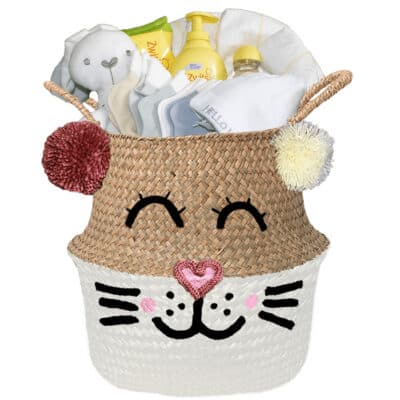 Konijntje mand geschenk babygift neutraal met naam wit