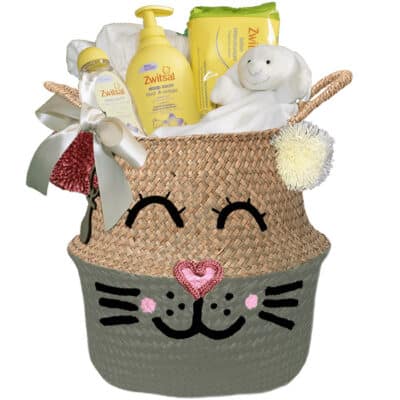 Konijntje mand geschenk basic neutraal met naam olijf groen