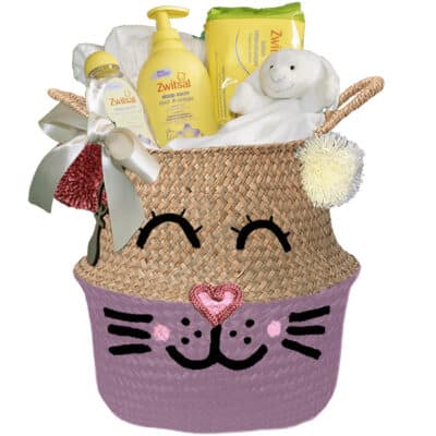 Konijntje mand geschenk basic neutraal met naam roze