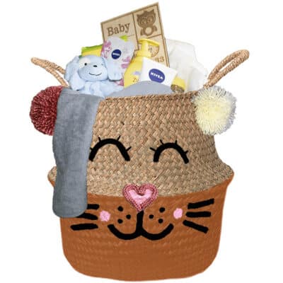 Konijntje mand geschenk cute jongen met naam diep oranje