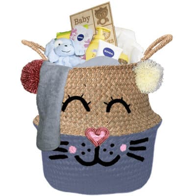 Konijntje mand geschenk cute jongen met naam provence blauw