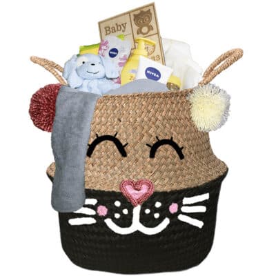 Konijntje mand geschenk cute jongen met naam zwart