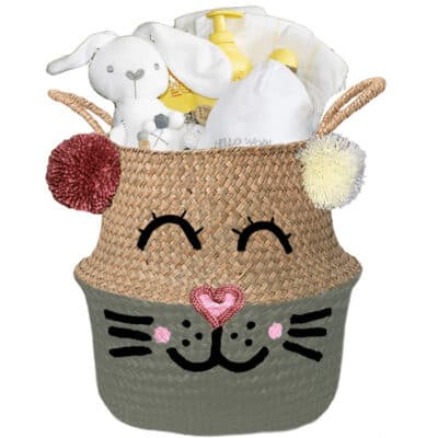 Konijntje mand geschenk geliefd neutraal met naam olijf groen