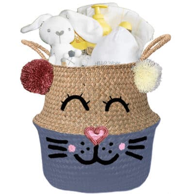 Konijntje mand geschenk geliefd neutraal met naam provence blauw