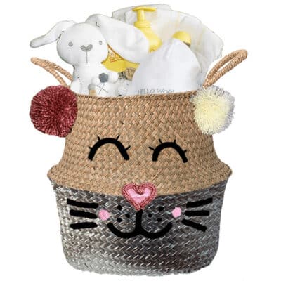 Konijntje mand geschenk geliefd neutraal met naam zilver