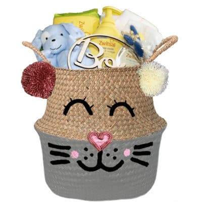 Konijntje mand geschenk great jongen met naam muis grijs