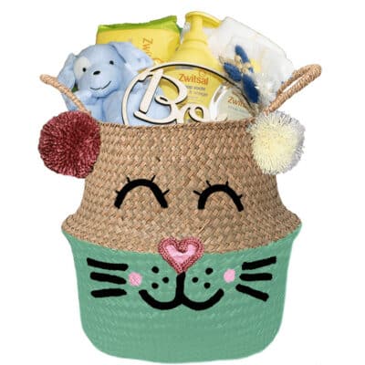 Konijntje mand geschenk great jongen met naam zeegroen