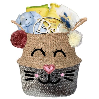 Konijntje mand geschenk great jongen met naam zilver