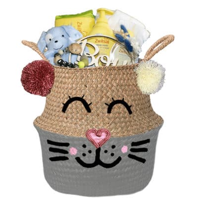 Konijntje mand geschenk play jongen met naam muis grijs