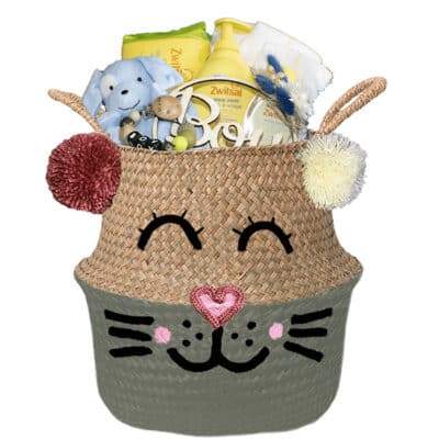 Konijntje mand geschenk play jongen met naam olijf groen