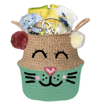 Konijntje mand geschenk play jongen met naam zeegroen