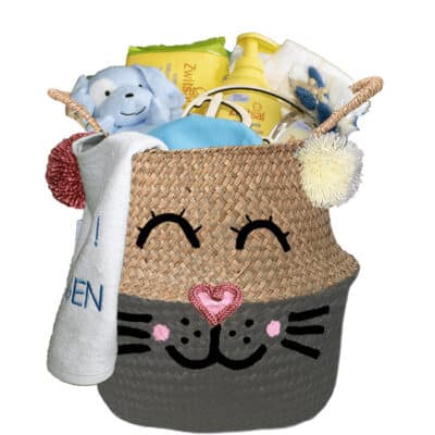 Konijntje mand geschenk sterk jongen met naam antraciet