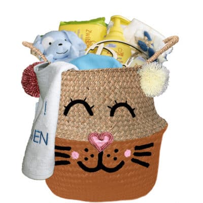 Konijntje mand geschenk sterk jongen met naam diep oranje