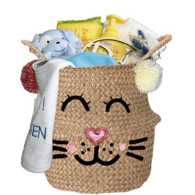 Konijntje mand geschenk sterk jongen met naam naturel