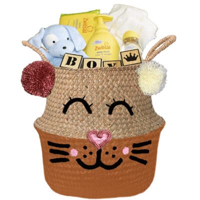 Konijntje mand geschenk stoer jongen met naam diep oranje