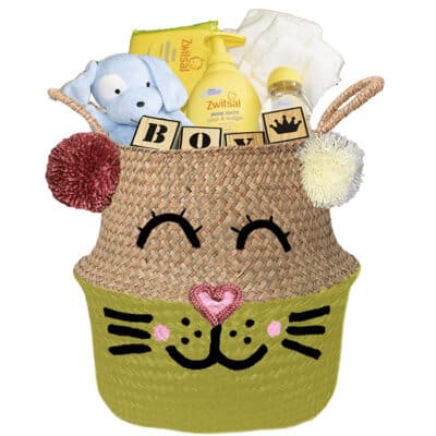Konijntje mand geschenk stoer jongen met naam geel 1