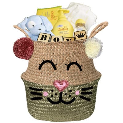 Konijntje mand geschenk stoer jongen met naam goud