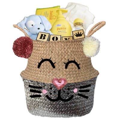 Konijntje mand geschenk stoer jongen met naam zilver 1