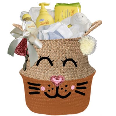 Konijntje mand geschenk unisex neutraal met naam diep oranje