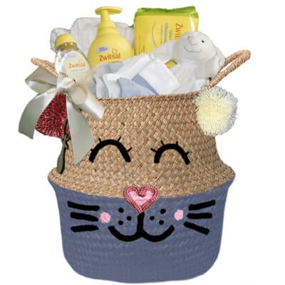 Konijntje mand geschenk unisex neutraal met naam provence blauw