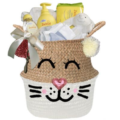 Konijntje mand geschenk unisex neutraal met naam wit