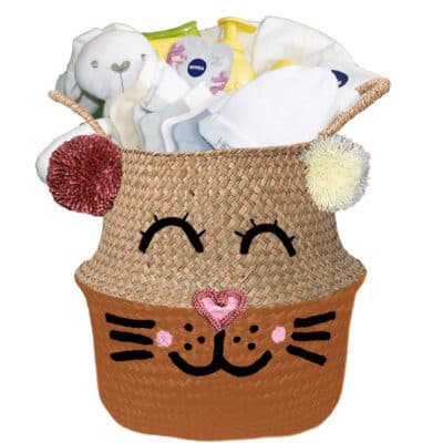 Konijntje mand geschenk wish neutraal met naam diep oranje