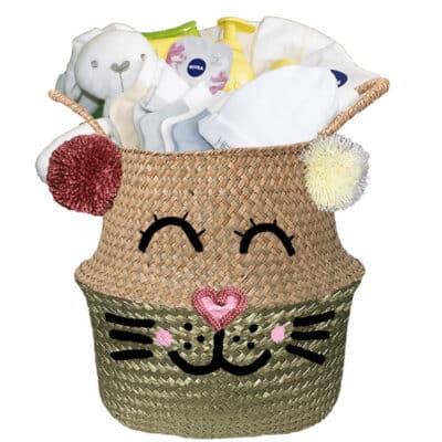 Konijntje mand geschenk wish neutraal met naam goud