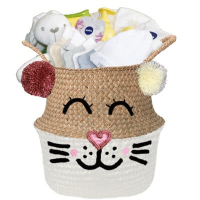 Konijntje mand geschenk wish neutraal met naam wit