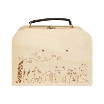 Natuurlijke houten dieren kinder koffer met naam2
