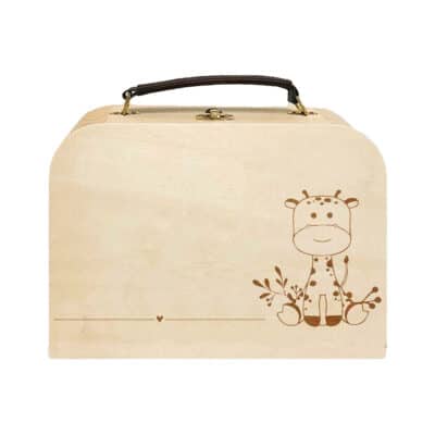 Natuurlijke houten giraf kinder koffer met naam1
