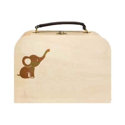 Natuurlijke houten olifant kinder koffer met naam1