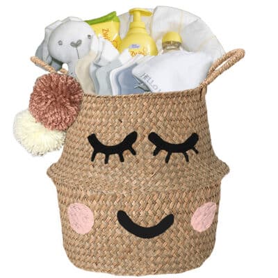 Verlegen kraam mand babygift neutraal met naam naturel