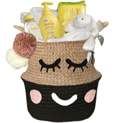 Verlegen kraam mand basic neutraal met naam zwart