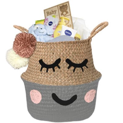 Verlegen kraam mand cute jongen met naam muis grijs