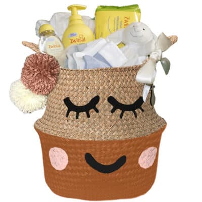 Verlegen kraam mand unisex neutraal met naam diep oranje