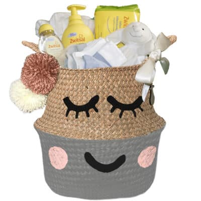 Verlegen kraam mand unisex neutraal met naam muis grijs