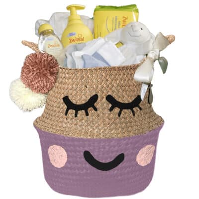 Verlegen kraam mand unisex neutraal met naam roze