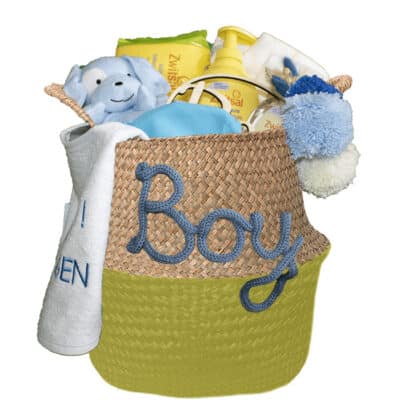 kraammand sterk cadeau met naam geel