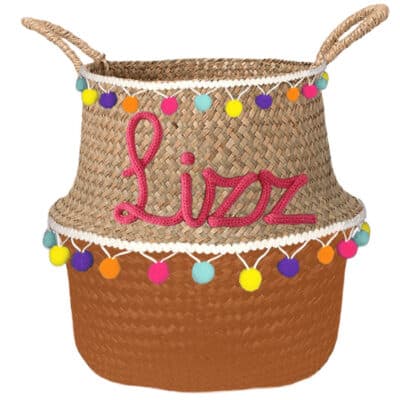 pompon mand met naam diep oranje