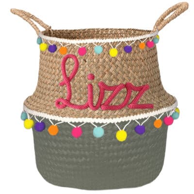 pompon mand met naam olijf groen