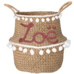 Panier blanc à pompons avec nom – Image 9